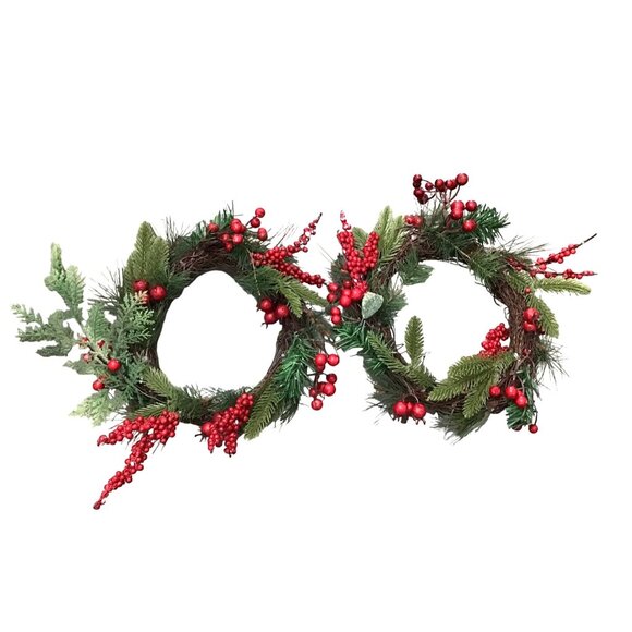 SET OF 2- 10 INCH DECORATIVE ARTIFICIAL MYRTLE CHRISTMAS WREATH - Picture 1 of 8